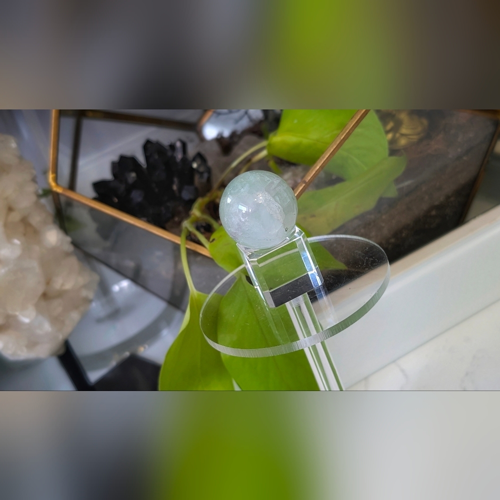 Rainbow Fluorite Crystal Sphere on Glass Stand